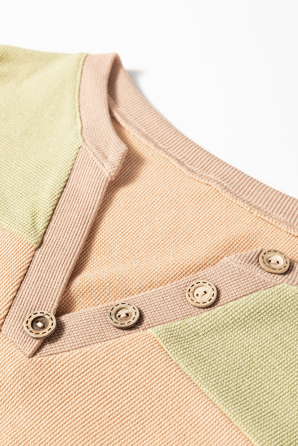 Buckskin Colorblock Thermal Waffle Knit Drop Shoulder Henley Top