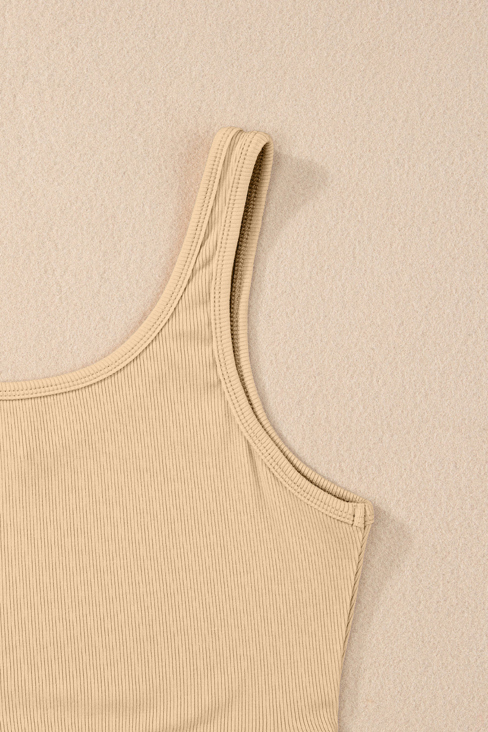 Apricot Solid Color Ribbed Knit Crop Tank Top