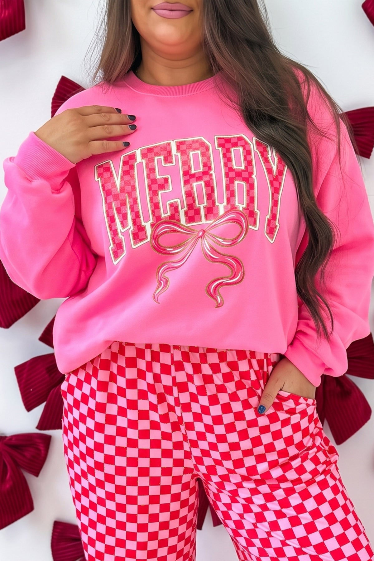 Plus Christmas Checkered Sweatshirt