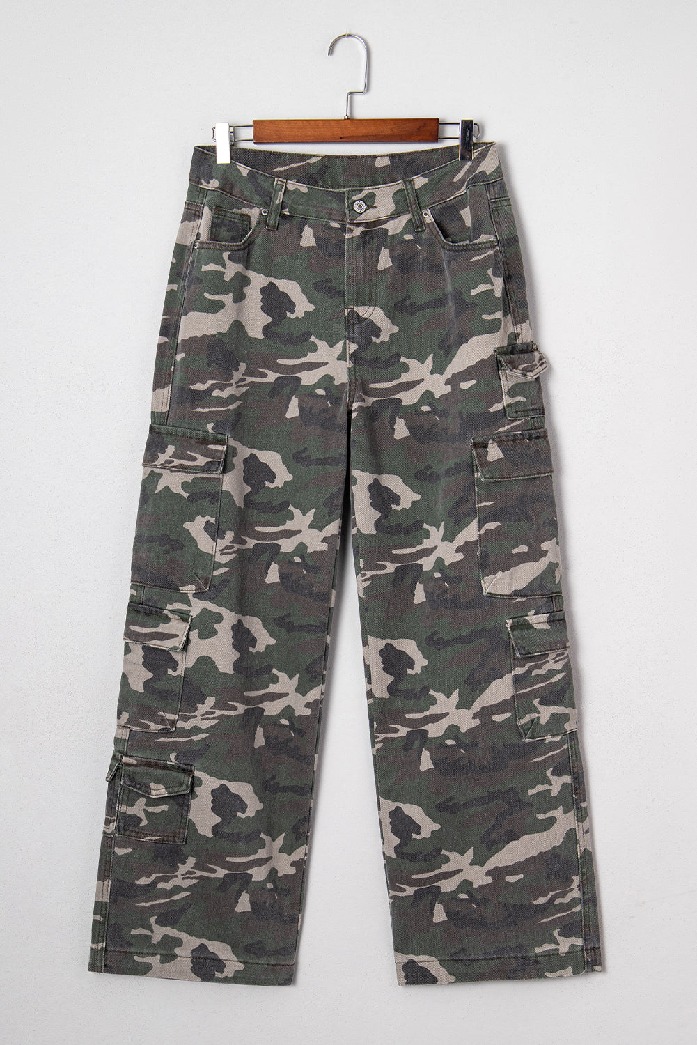 Green Camo Multi Pocket Cargo Wide Leg Jeans