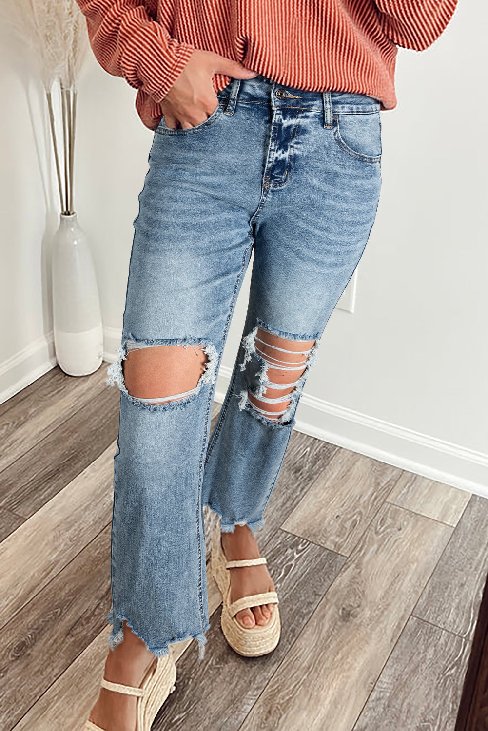 Raw Edge Flare Jeans