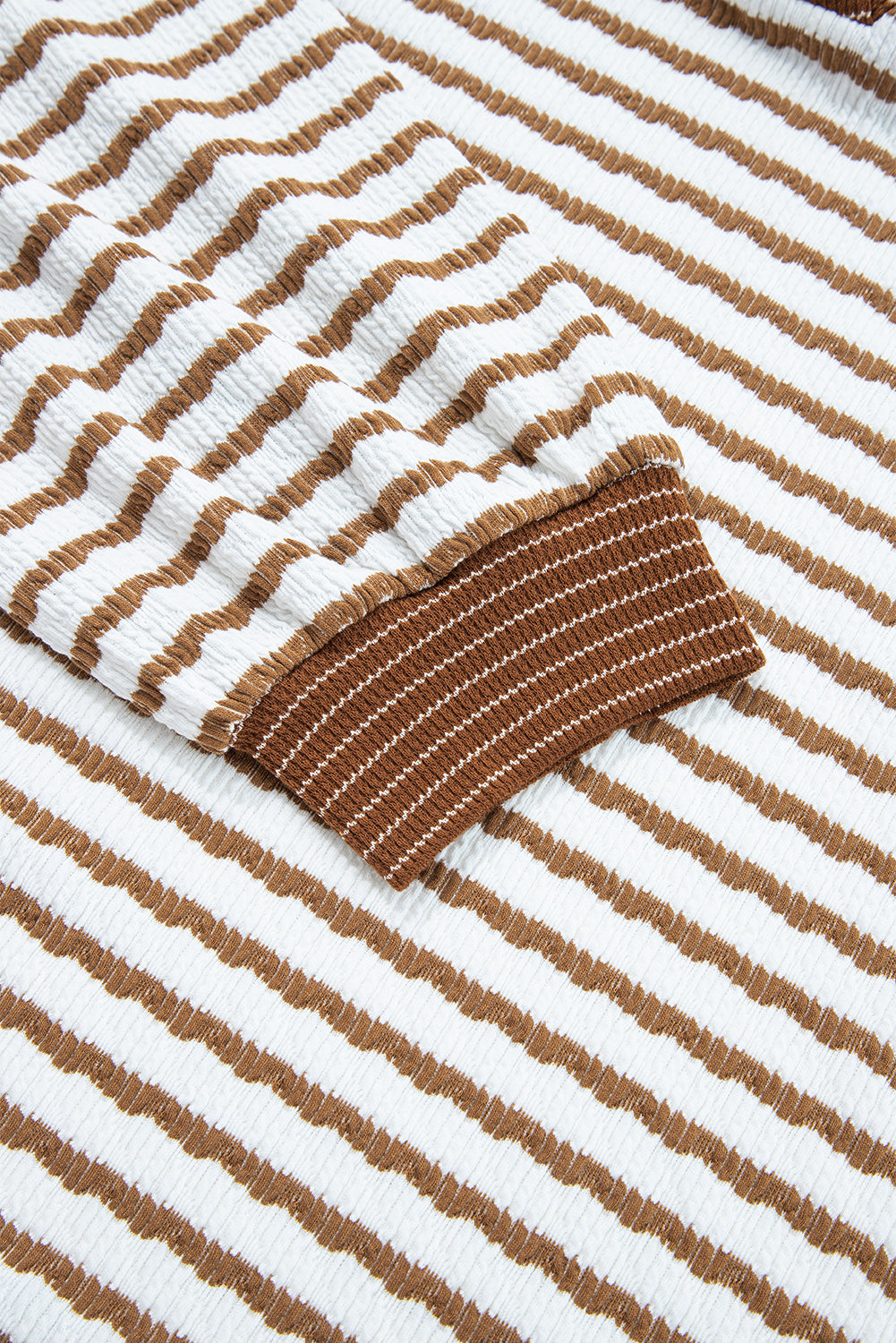 Khaki Stripe Plus Size Loose Pullover Drawstring Elastic Waist Wide Leg Pants Set