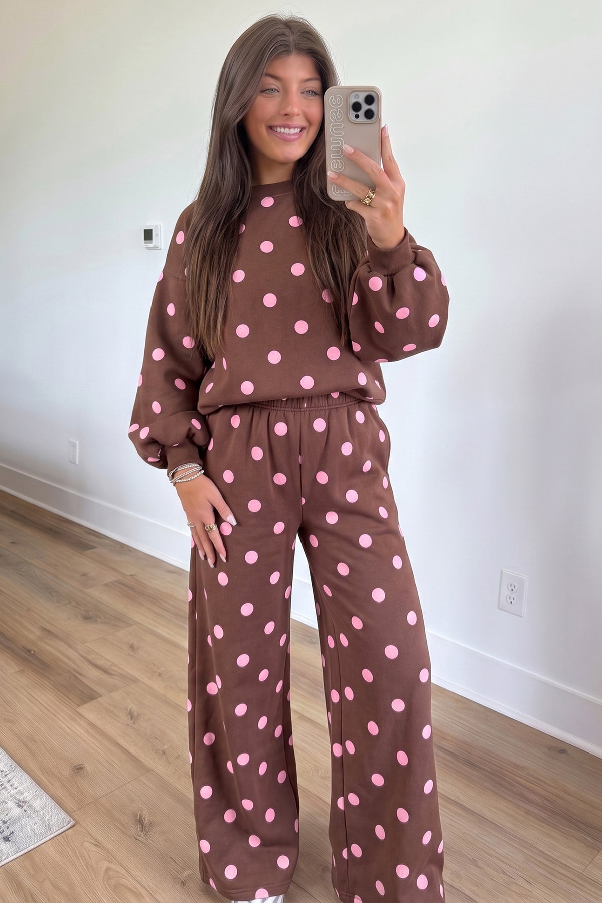Pink Polka Dot Puff Sleeve 2pc Set