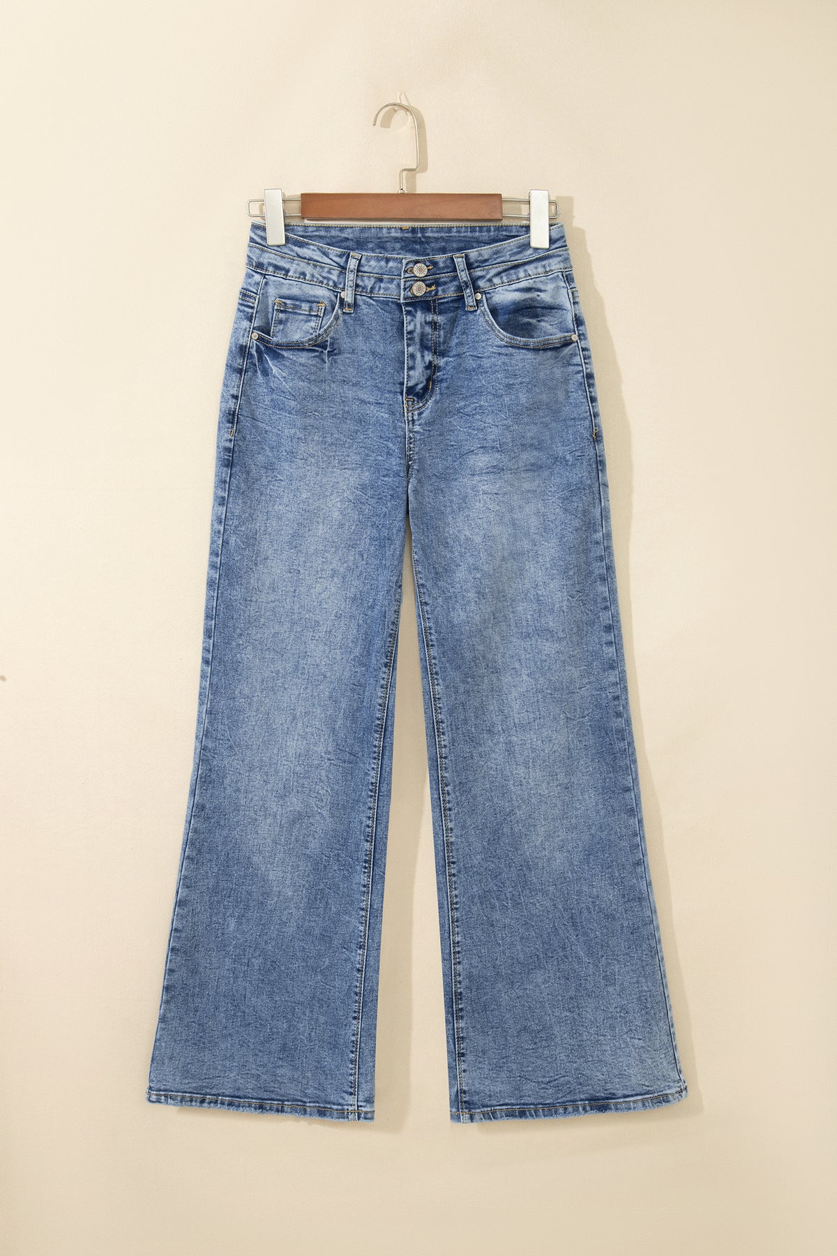 Sail Blue Acid Wash Pocket Detail Flare Jeans