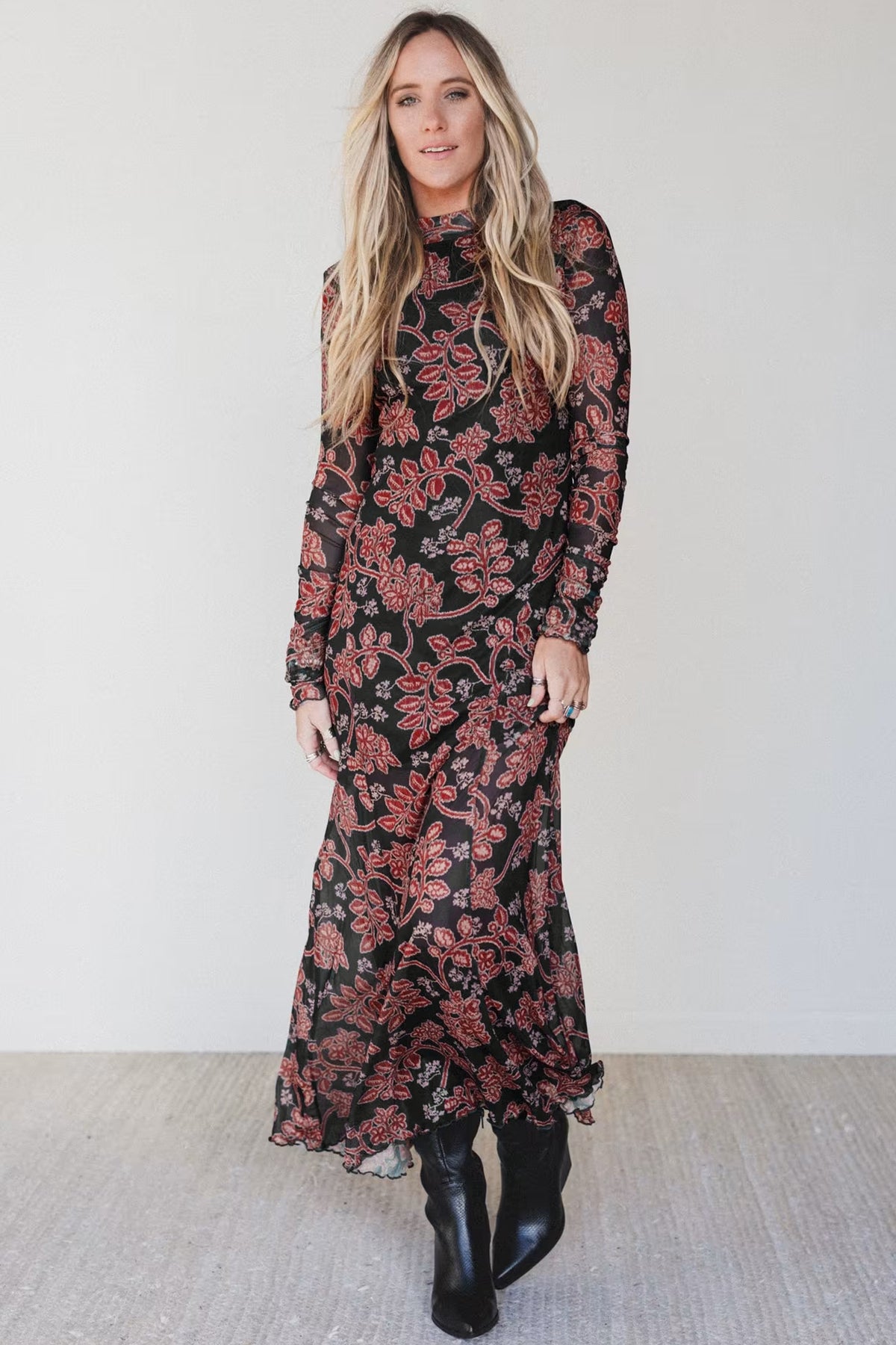 Vintage Bloom Mesh Dress