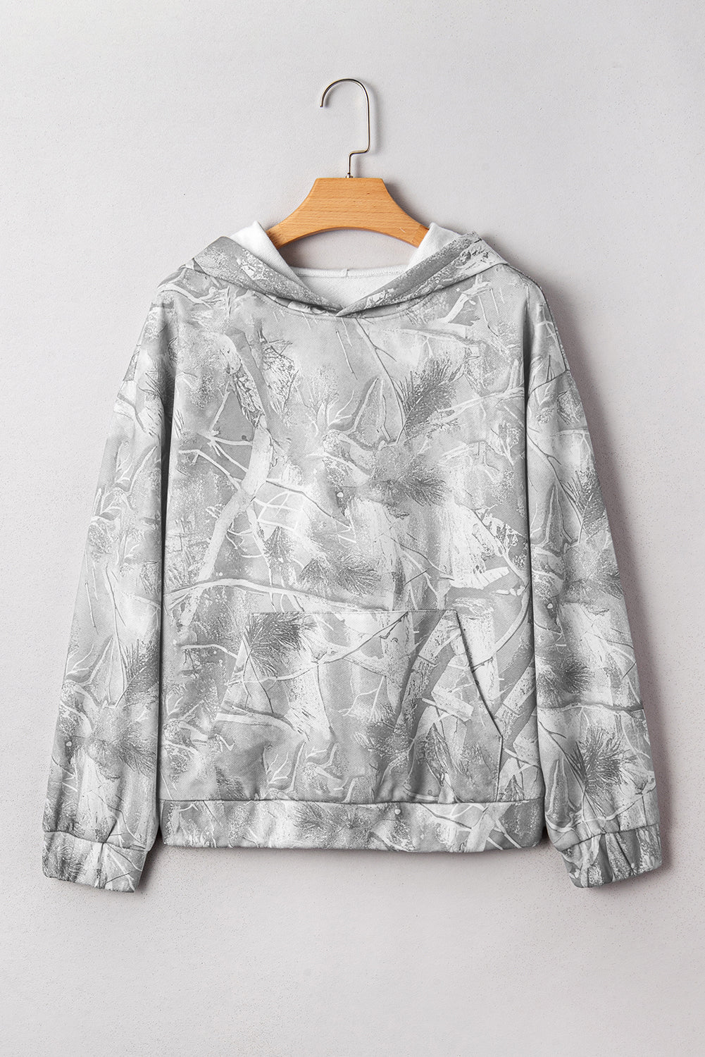 Light Pink Camouflage Plant Print Kangaroo Pocket Oversized Hoodie