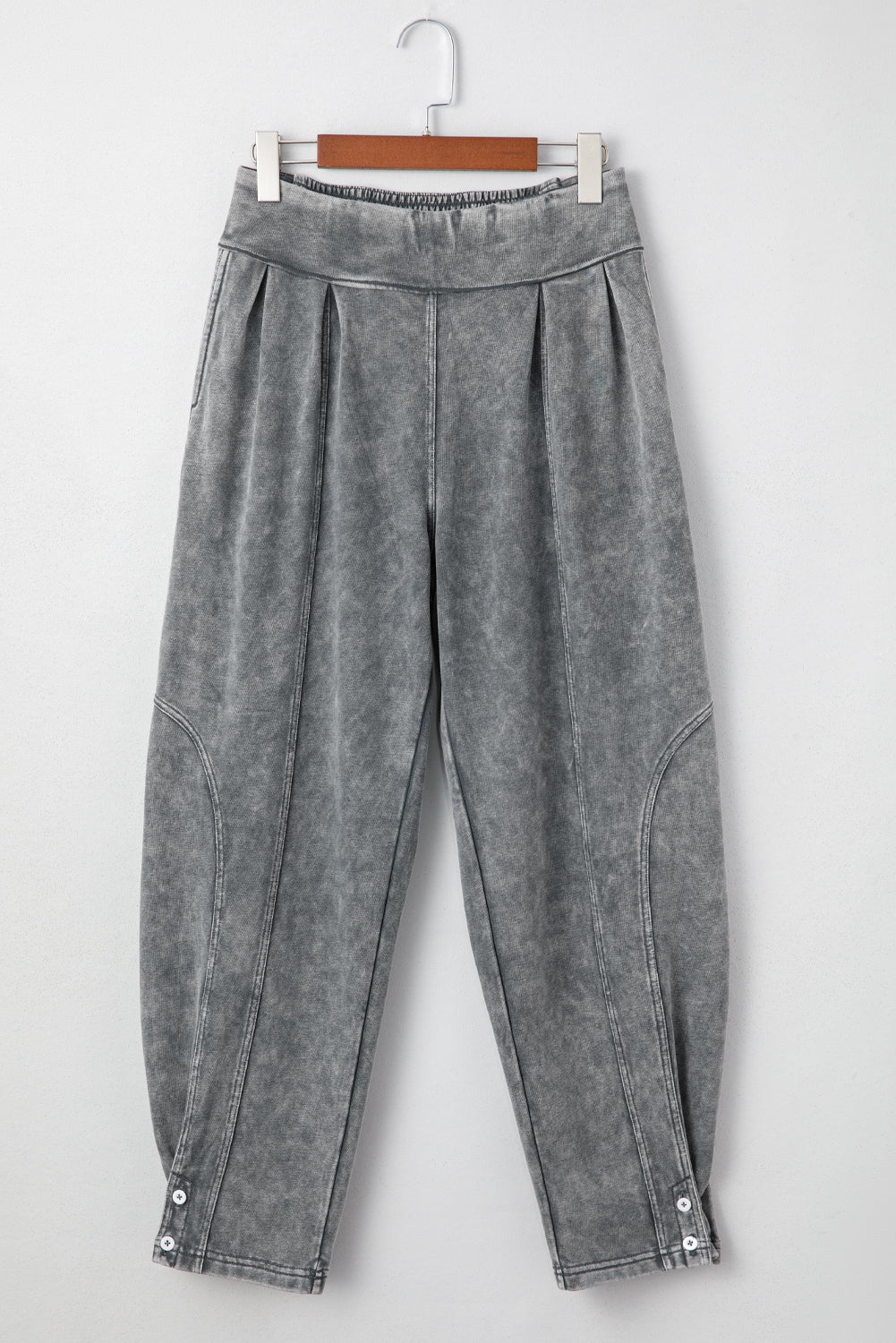 Medium Grey Mineral Wash Jogger Style High Waist Pants