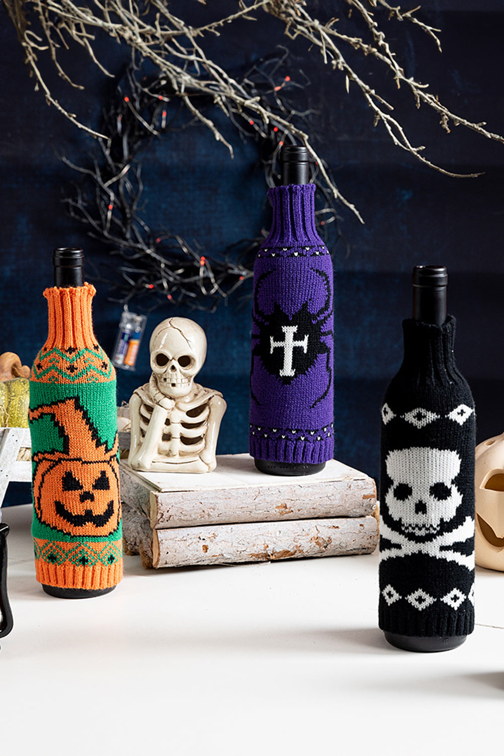 Orange Halloween Pumpkin Knit Wine Bottle Cover