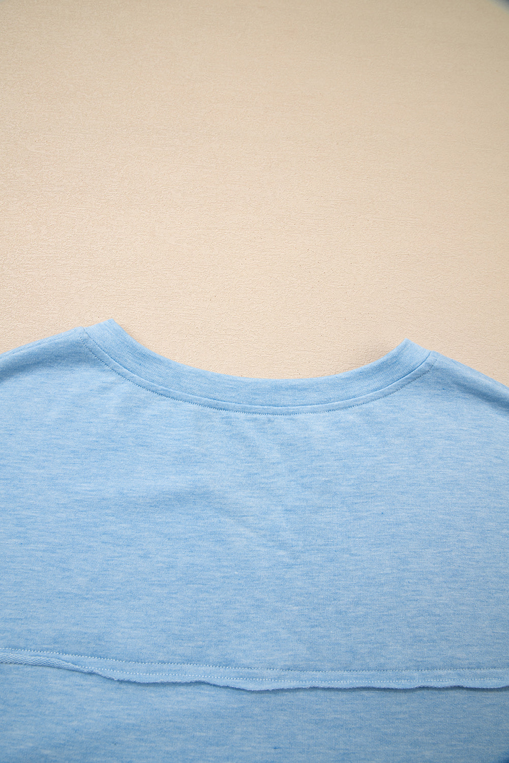 Smoke Green Notched Neck Terry Raw Hem Long Sleeve Top