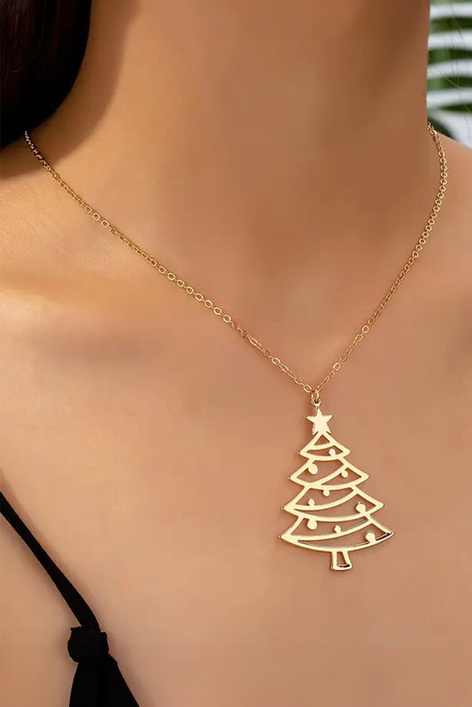 Gold Hollow Out Christmas Tree Pendant Chain Necklace