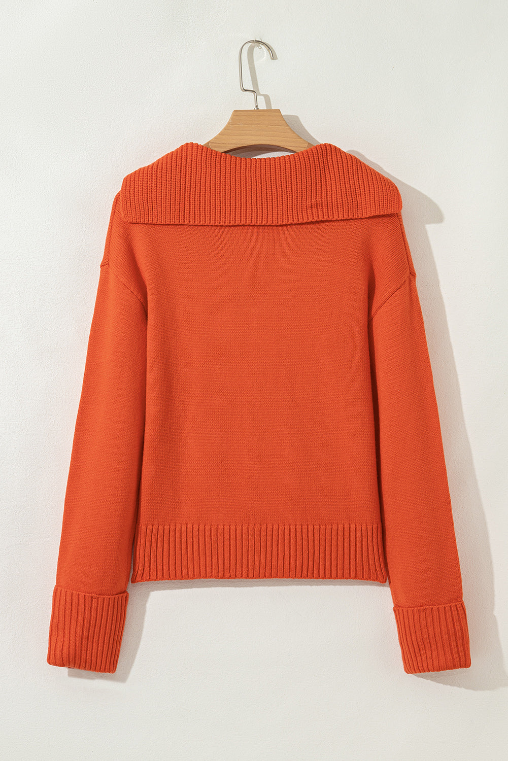 Racing Red Ribbed Edge Collared V Neck Loose Fit Sweater