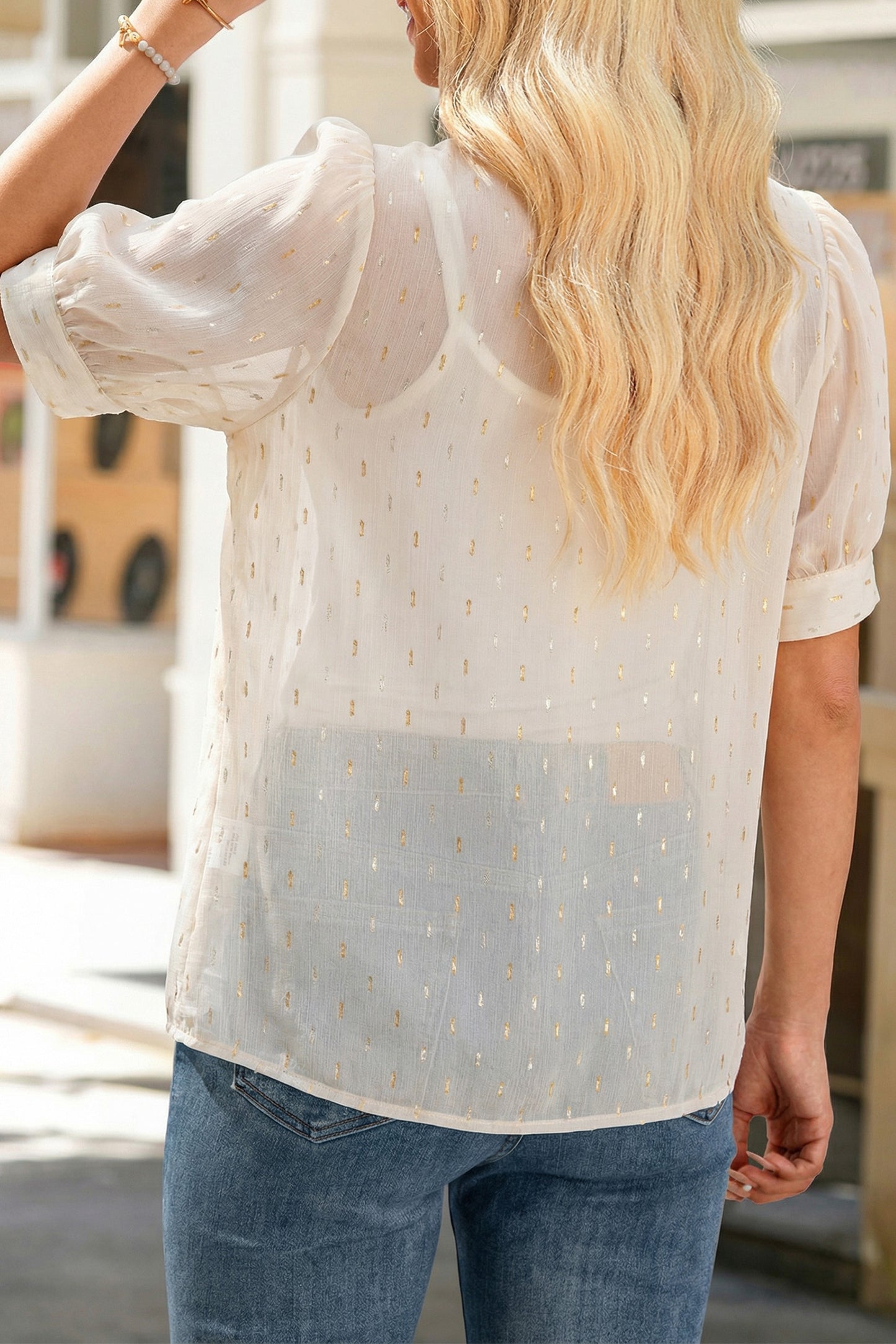 Dusk Blue Metallic Jacquard Short Sleeve Shirt