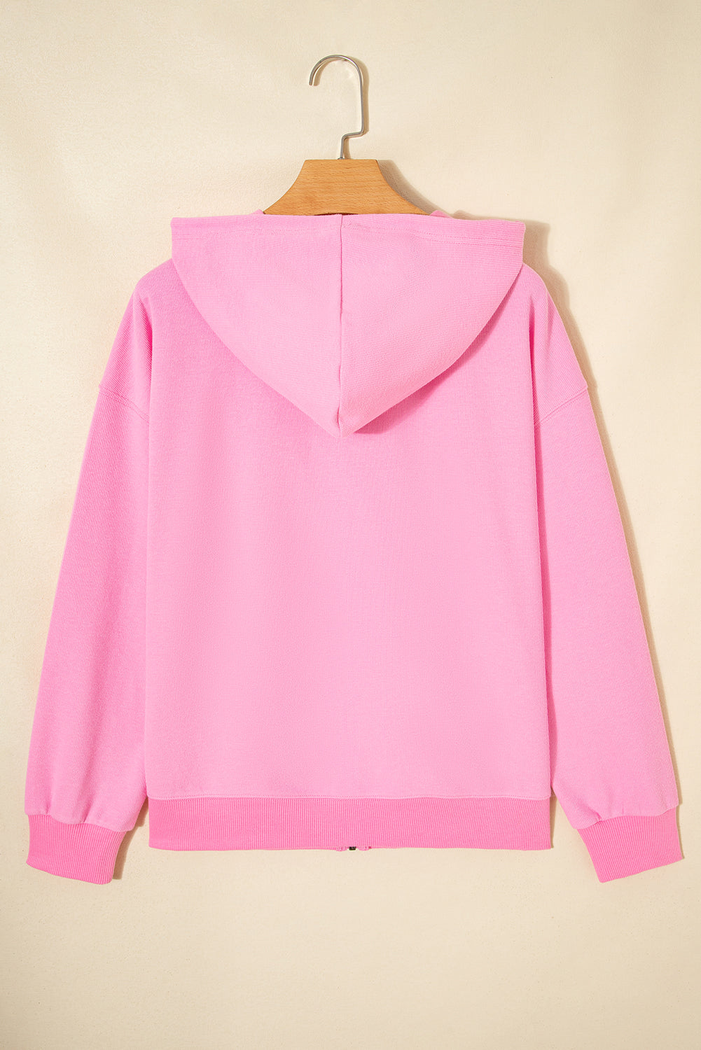 Sachet Pink Corduroy Zip Up Hooded Casual Jacket