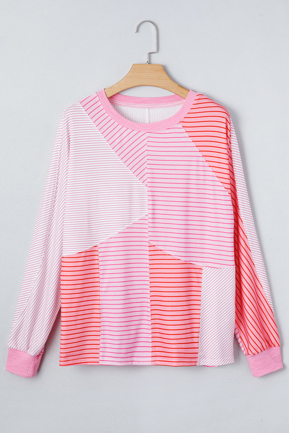 Sachet Pink Striped Patchwork Long Sleeve Top