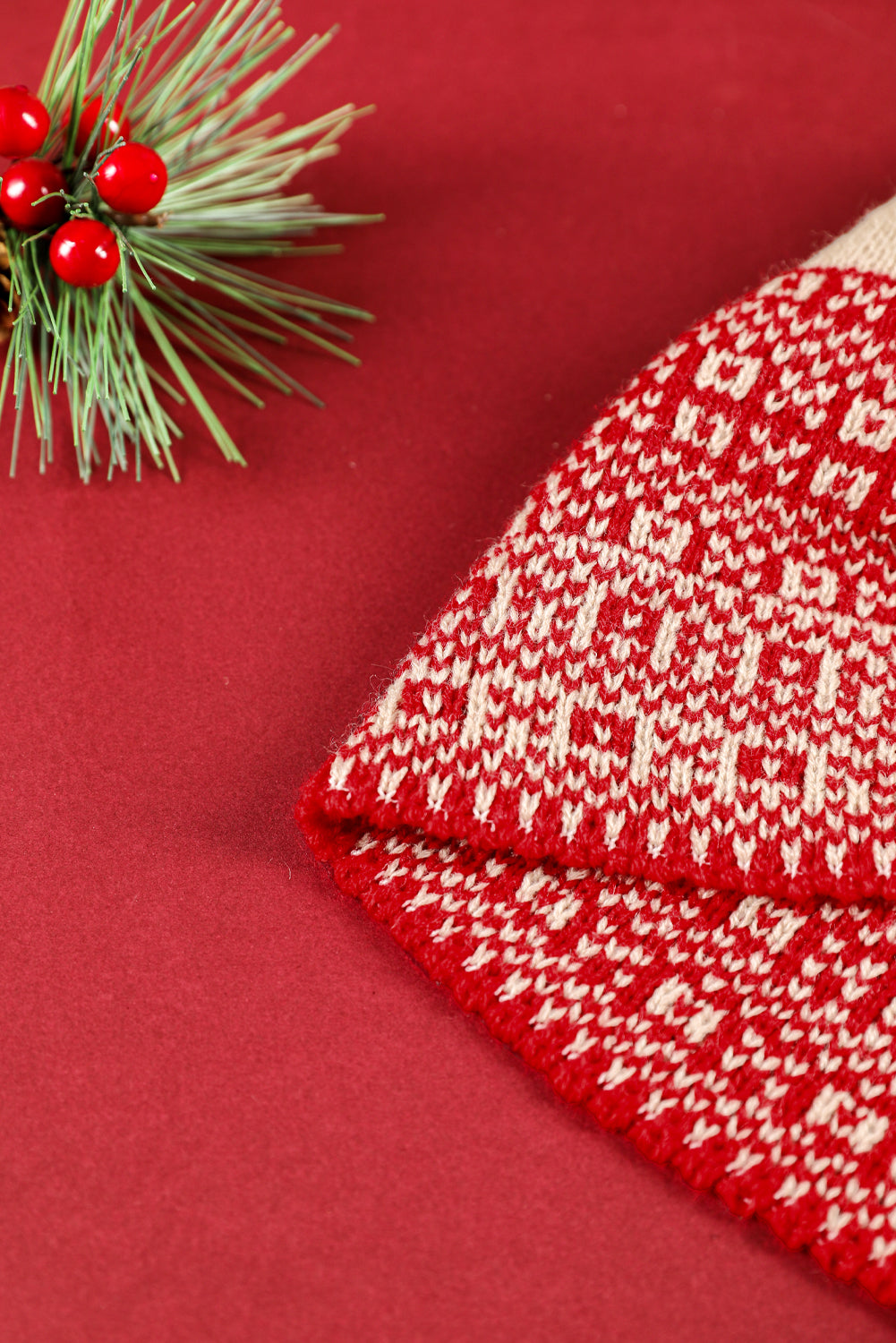 Fiery Red MERRY CHRISTMAS Winter Pom Beanie Hat