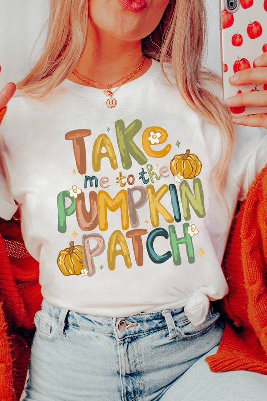 White Take Me To The Pumpkin Patch Cotton Blend T Shirt