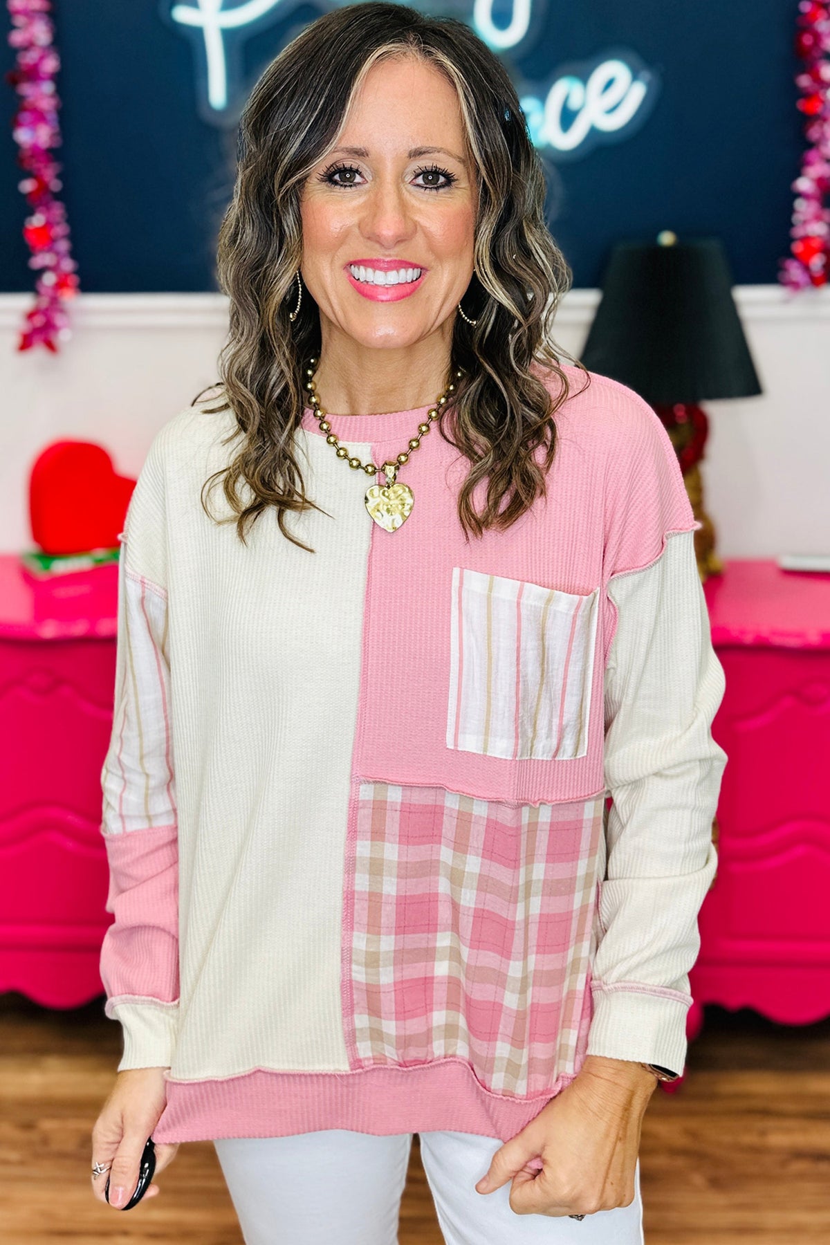 Pink Plaid Panel Plus Top