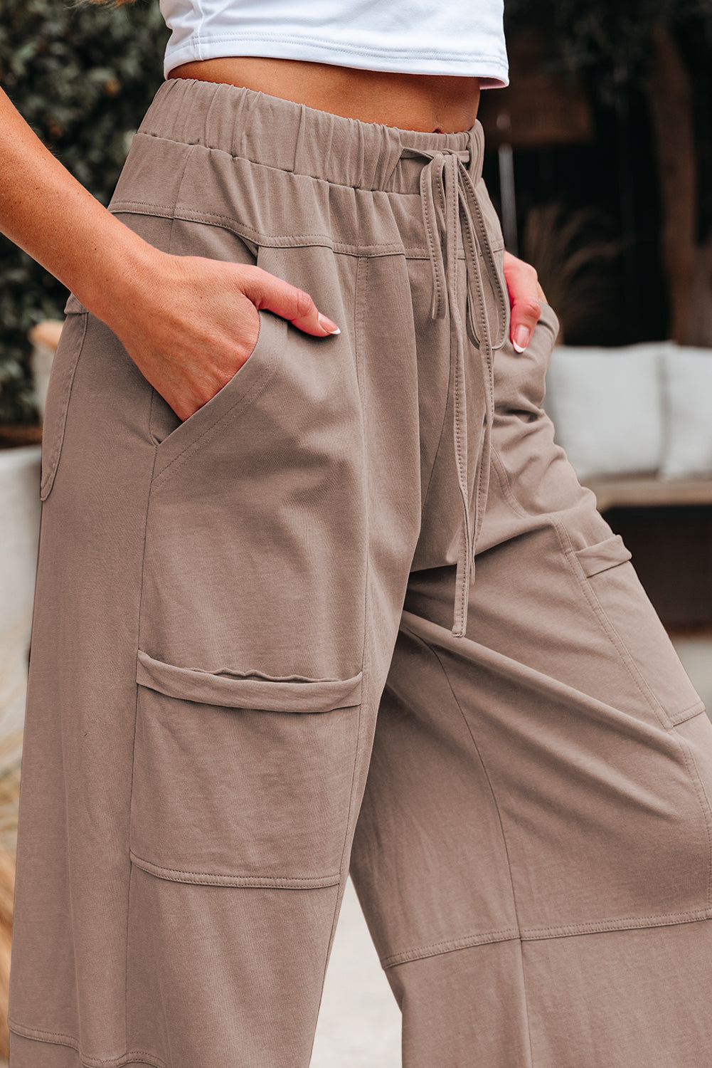 Black Mineral Wash Exposed Seam Wide Leg Cargo Pants