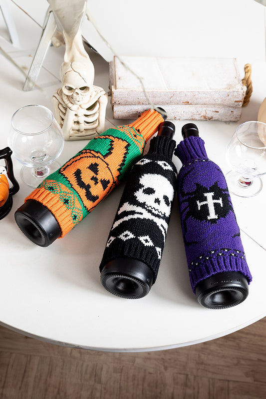 Orange Halloween Pumpkin Knit Wine Bottle Cover