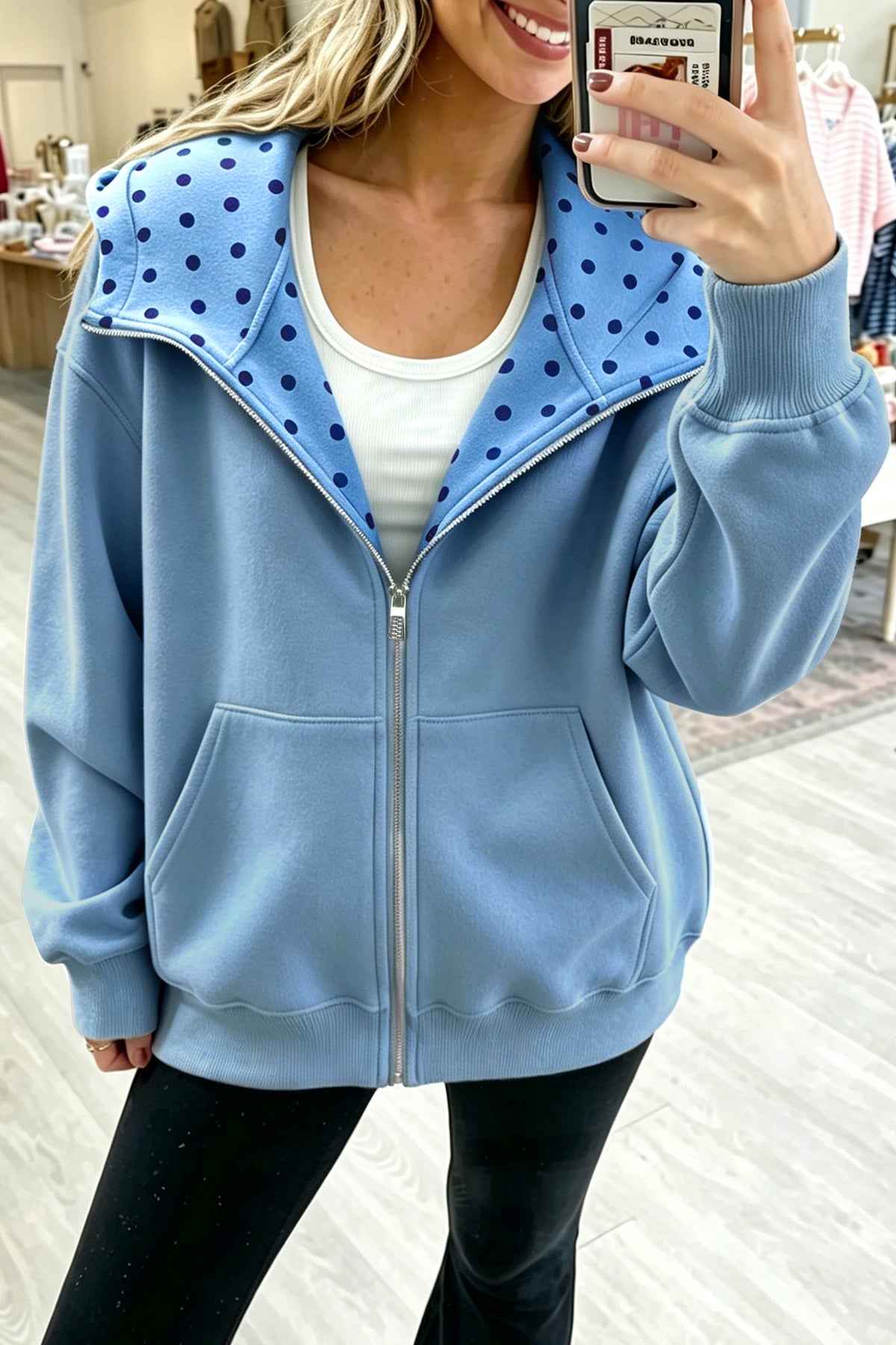 Polka Dot Zip Hoodie