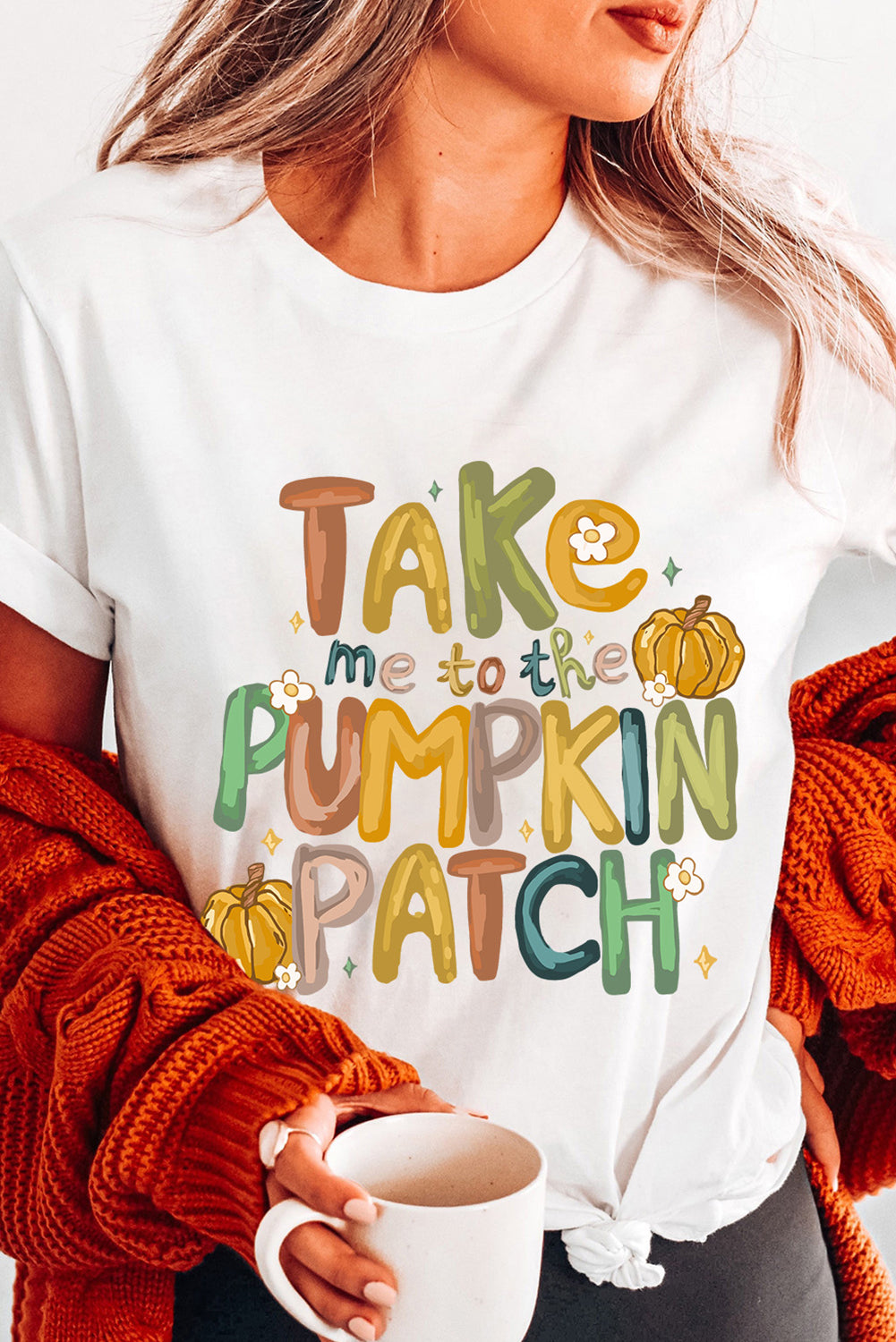 White Take Me To The Pumpkin Patch Cotton Blend T Shirt