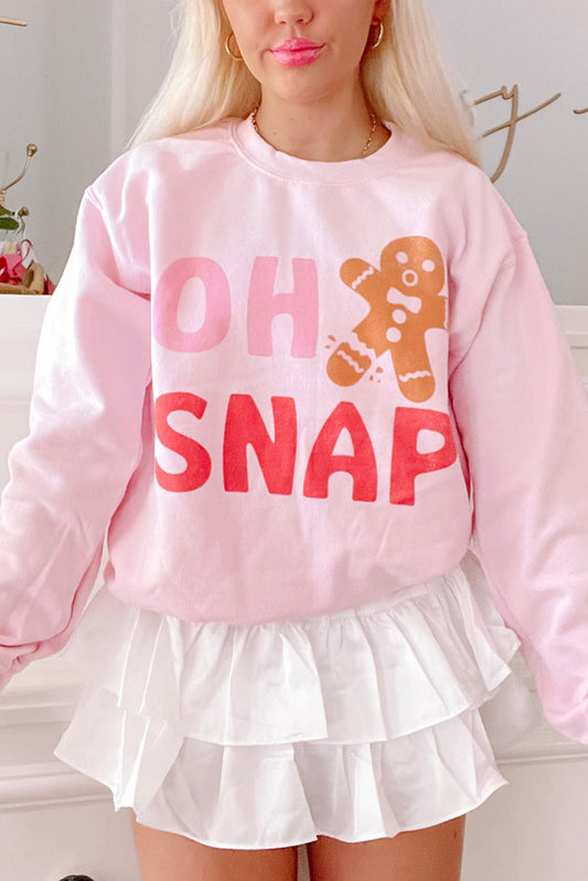 Pink Christmas OH SNAP Gingerbread Man Heat Transfer Printing Graphic Sweatshirt