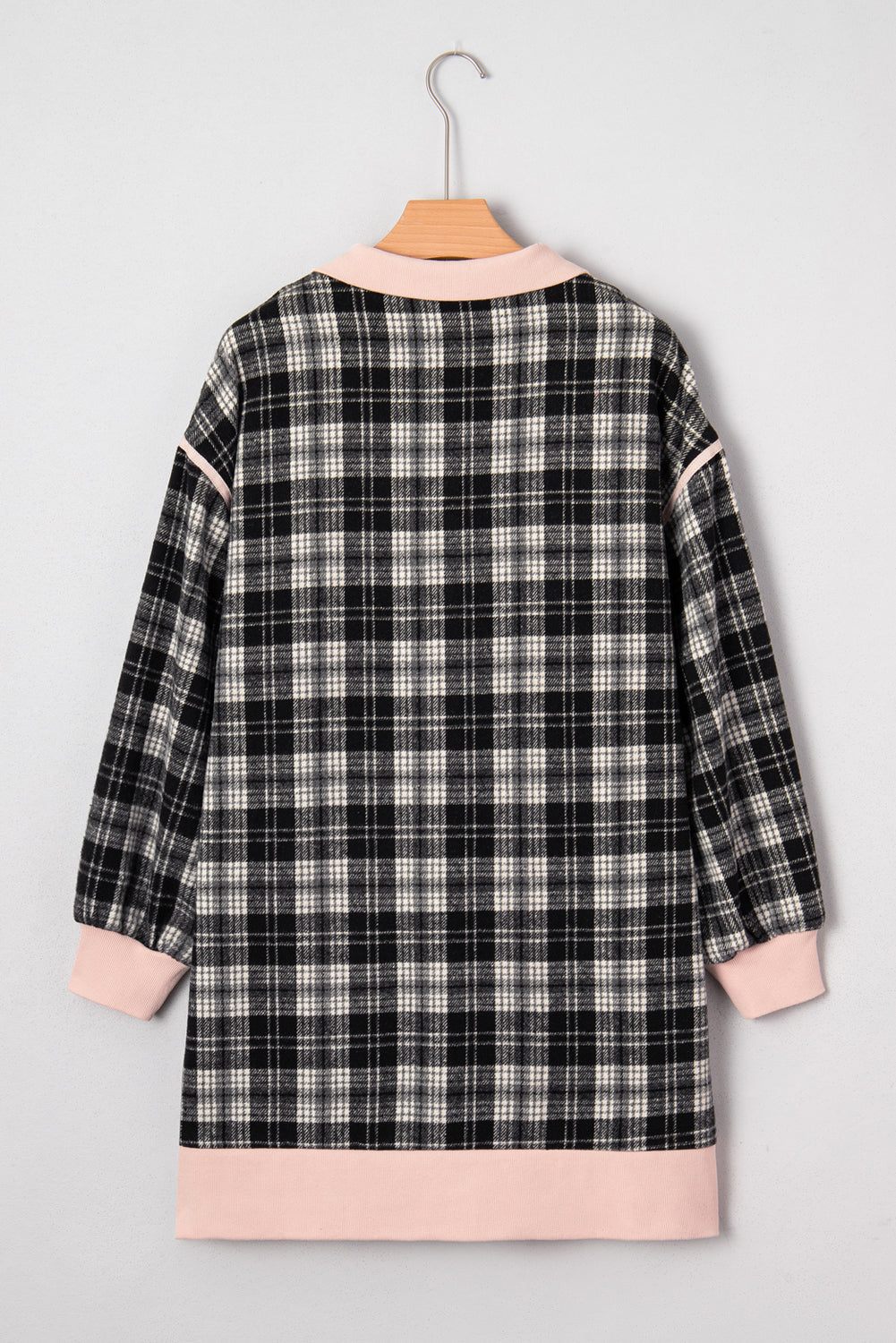 Black Casual Plaid Zipper Long Sleeve Mini Dress