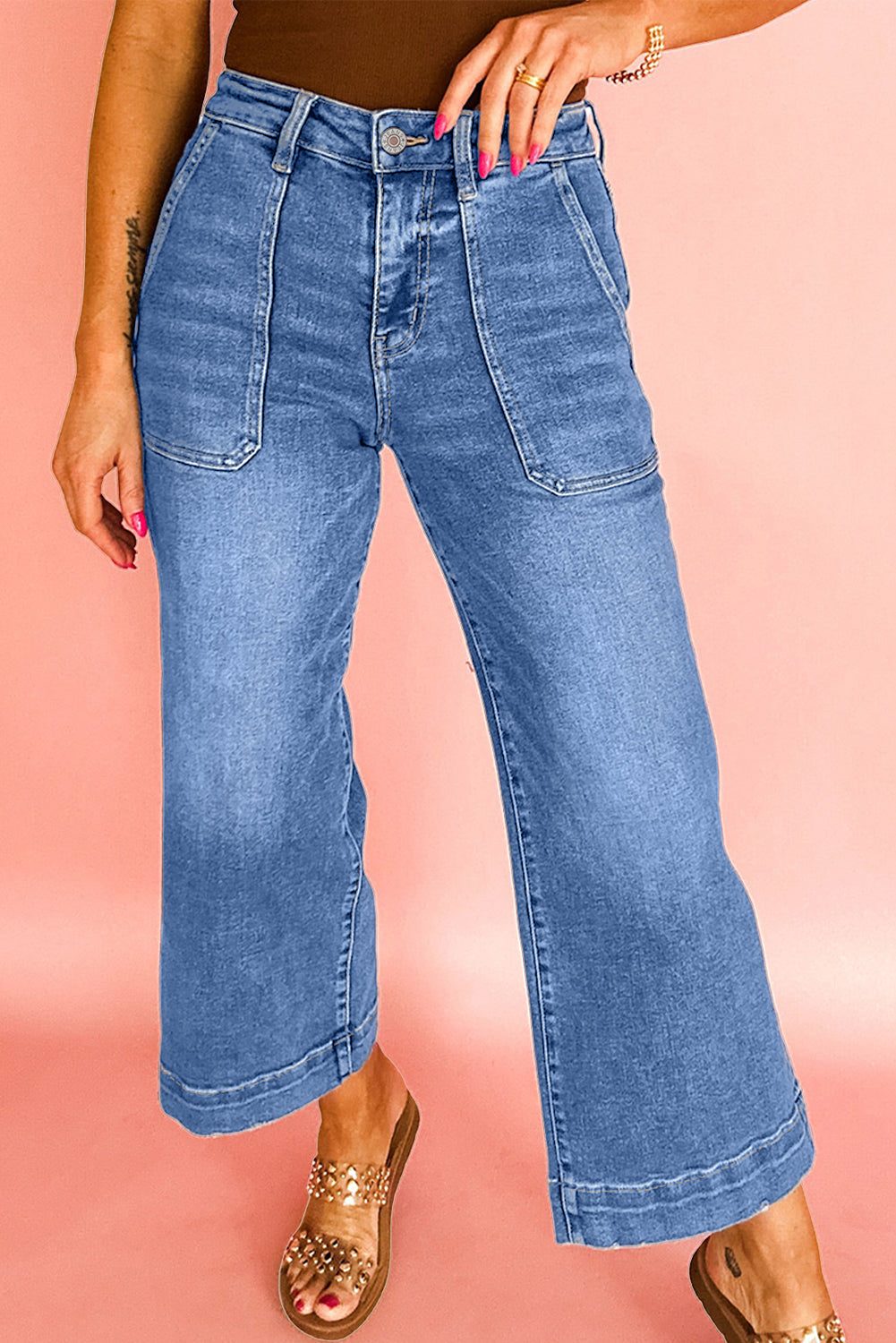 Breen Cropped High Rise Wide Leg Jeans