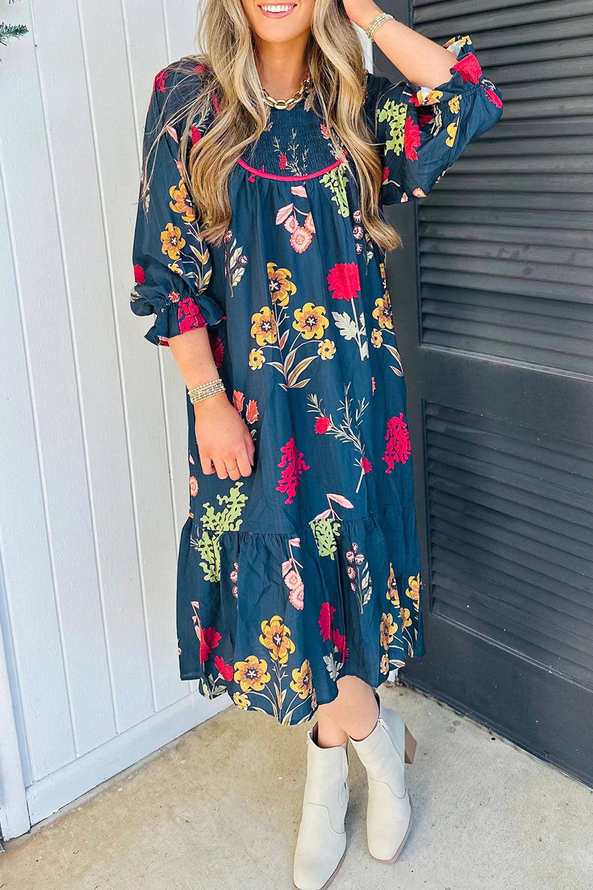 Blue Floral Midi Dress