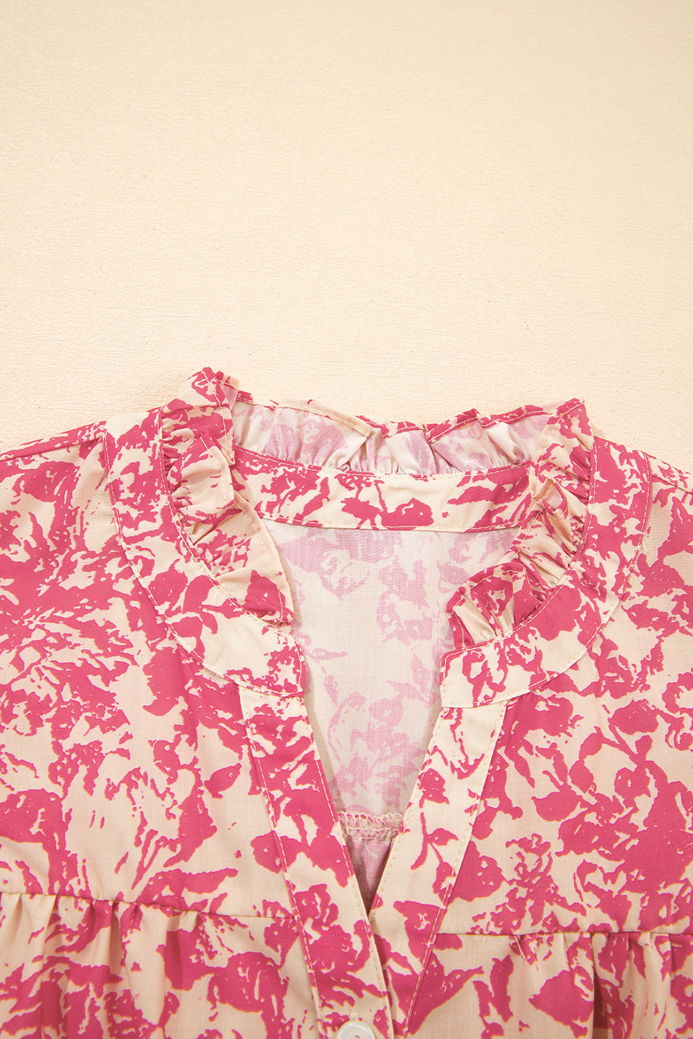 Rose Floral Print V Neck Ruffle Sleeve Blouse
