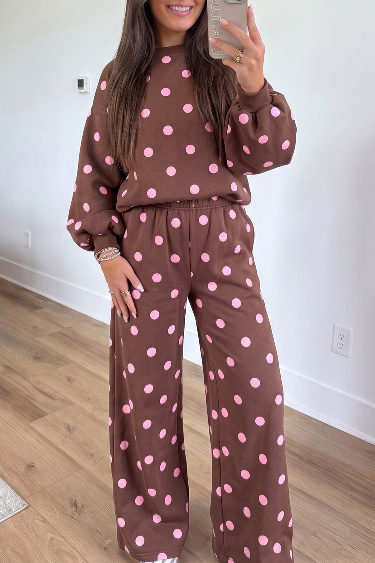 Pink Polka Dot Puff Sleeve 2pc Set