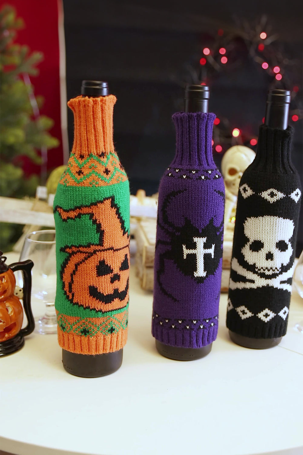 Orange Halloween Pumpkin Knit Wine Bottle Cover
