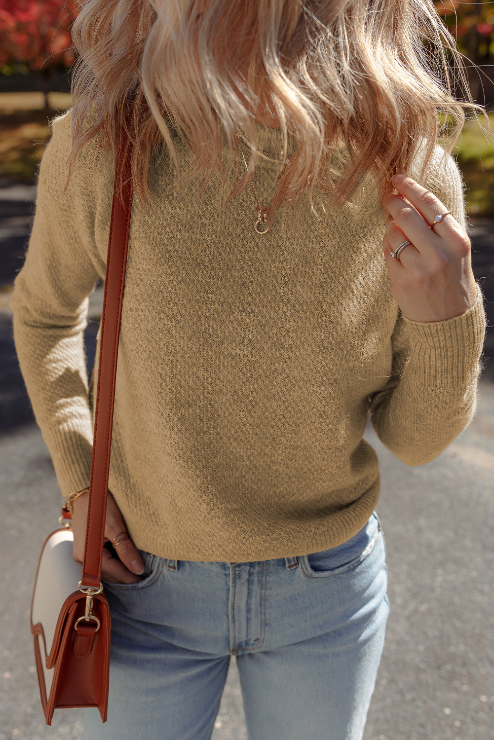 Straw Yellow Brushed Knit Casual Fitted Sweater
