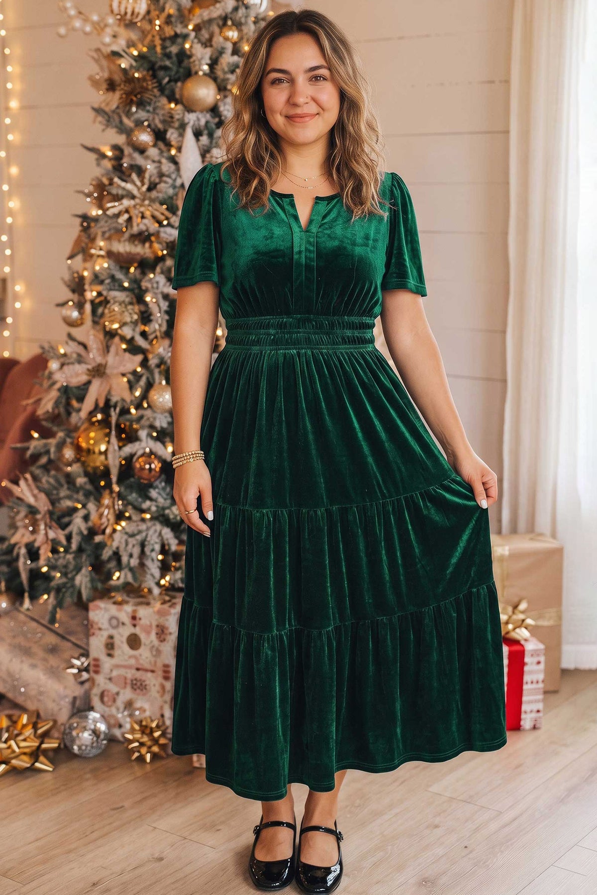 Velvet Shirred Dress