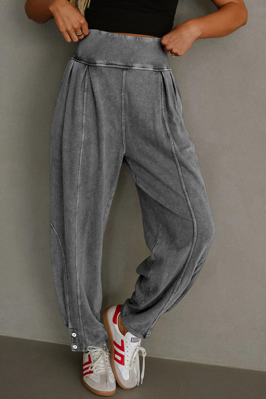 Medium Grey Mineral Wash Jogger Style High Waist Pants