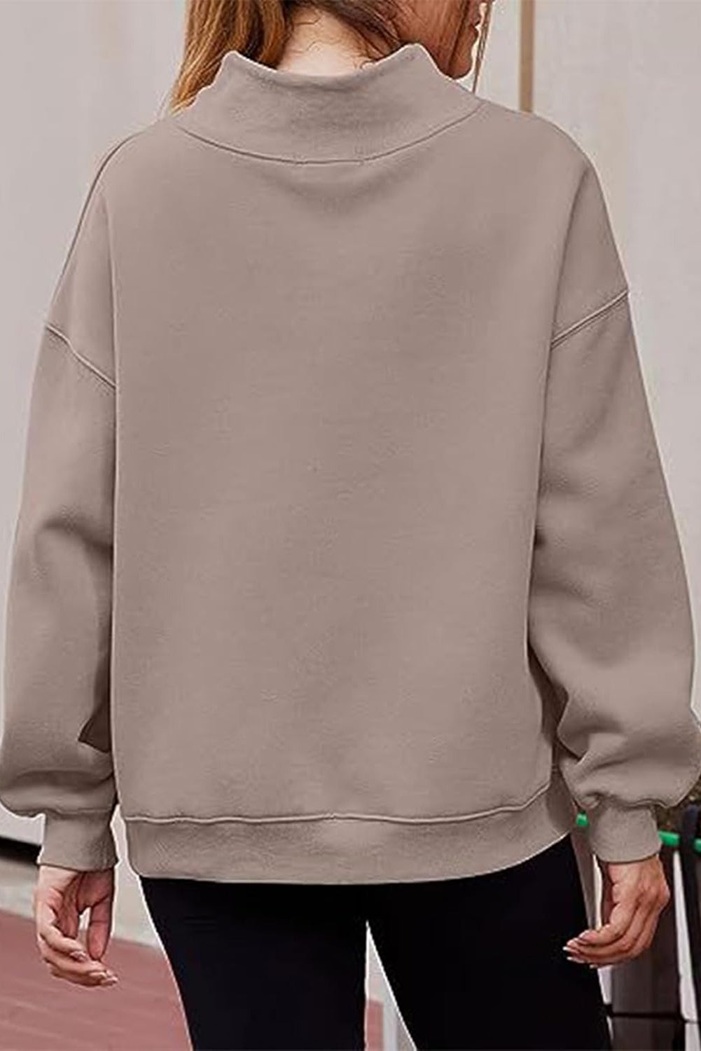 Bonbon Solid Color High Neck Long Sleeve Loose Sweatshirt