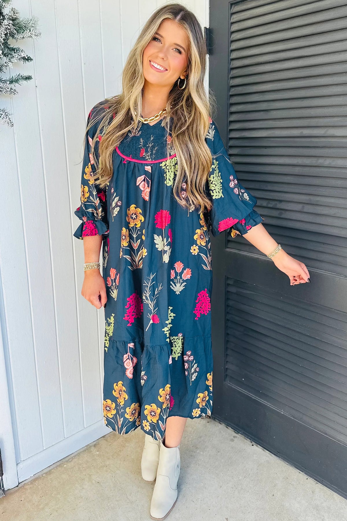 Blue Floral Midi Dress