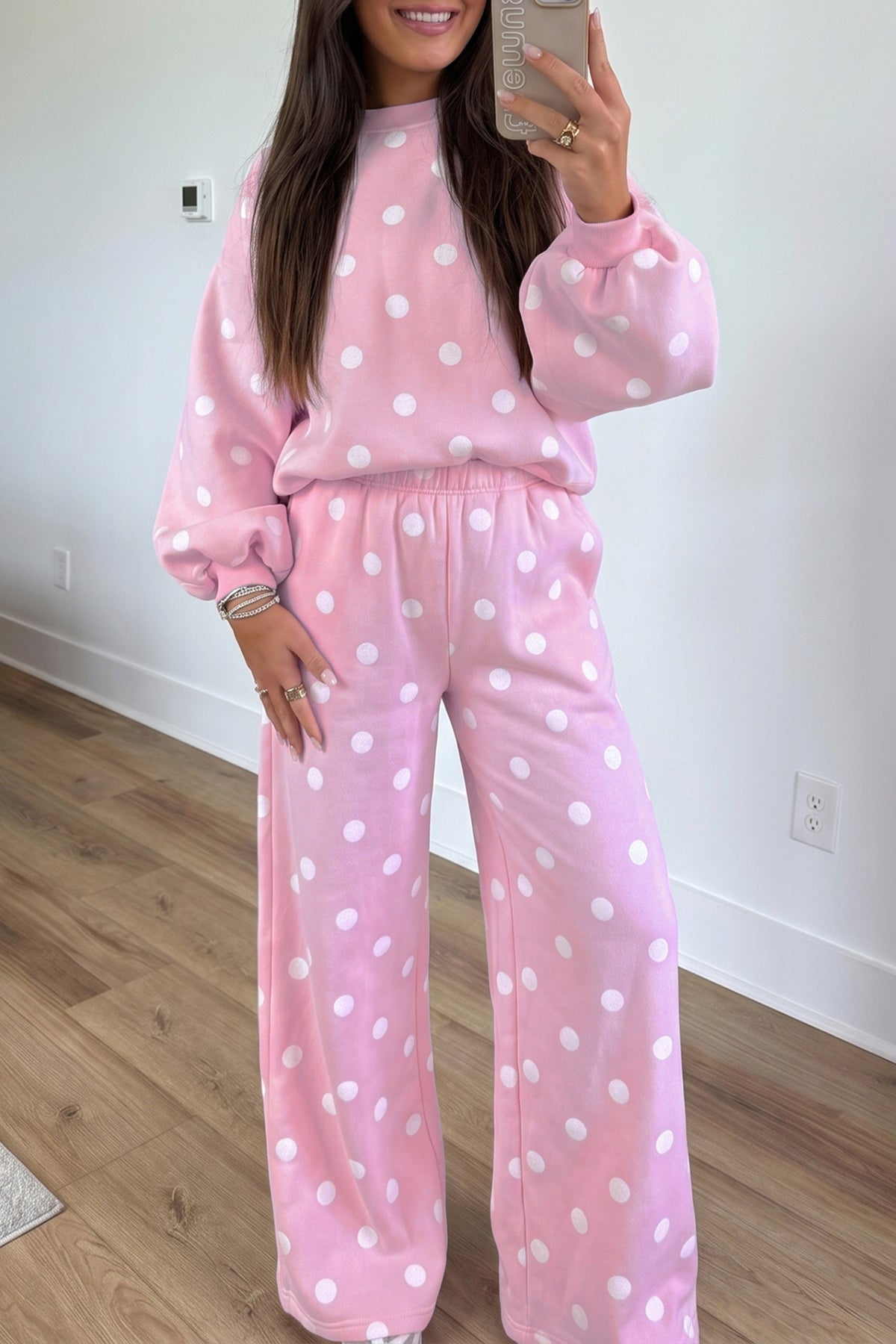 Pink Polka Dot Puff Sleeve 2pc Set