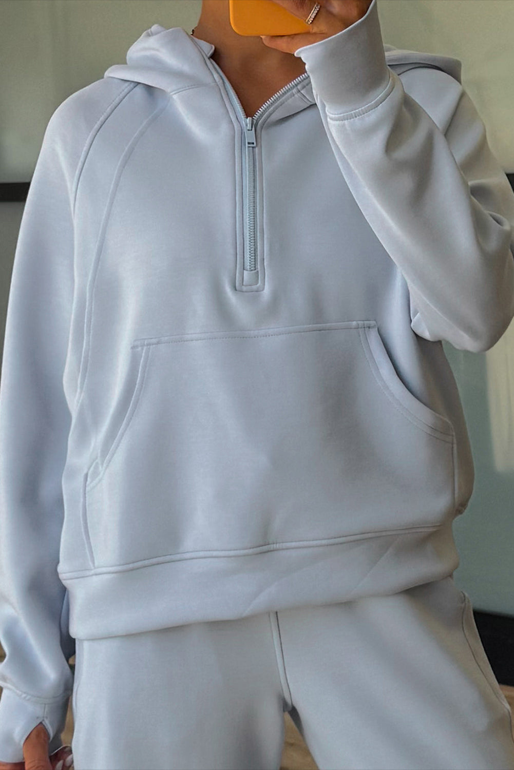 Orchid Bouquet Half Zip Thumbhole Sleeve Hoodie Active Pants 2pcs Outfit