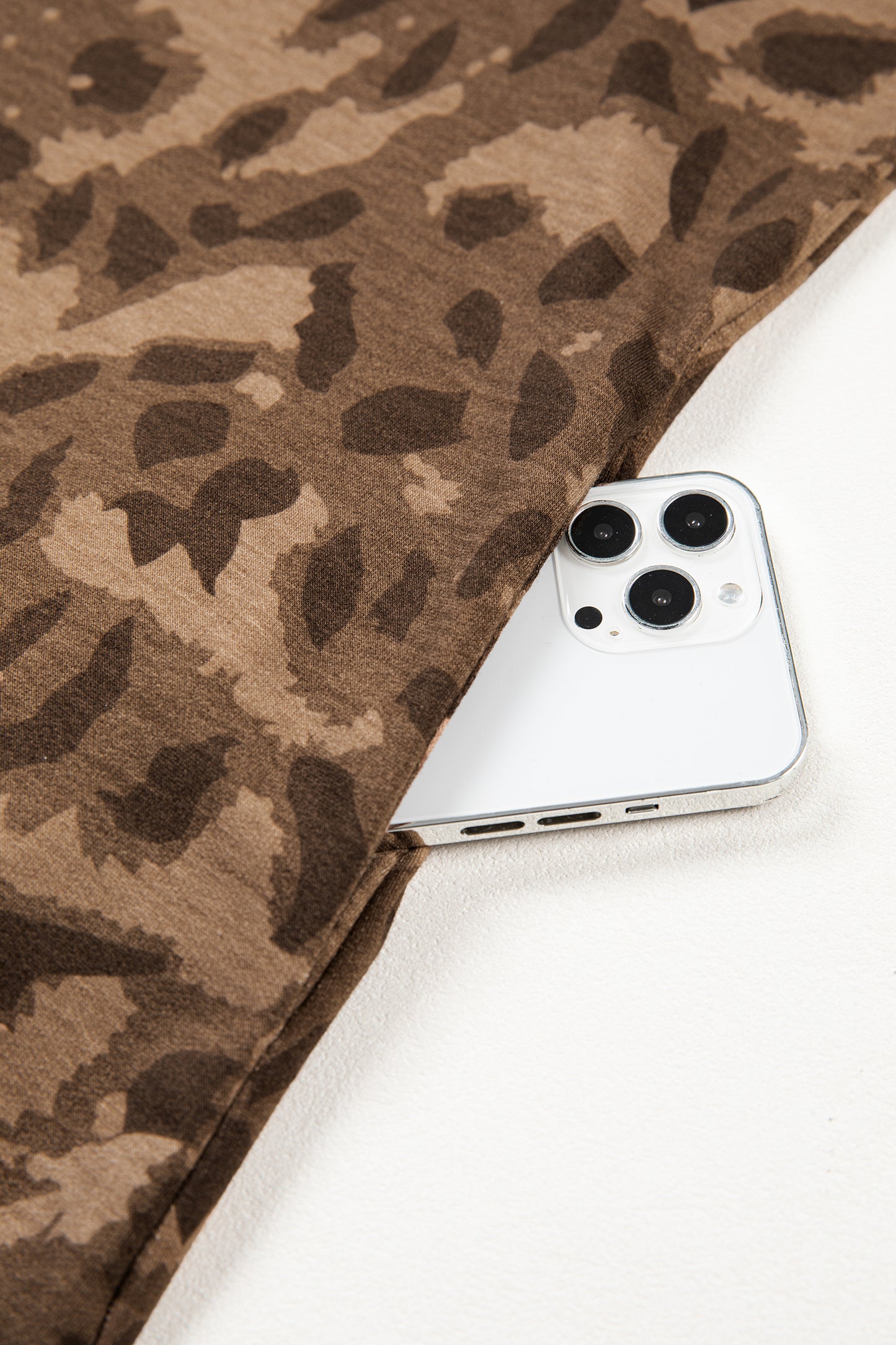 Brown Loose Contrast Striped Accent Leopard T Shirt Mini Dress with Pockets