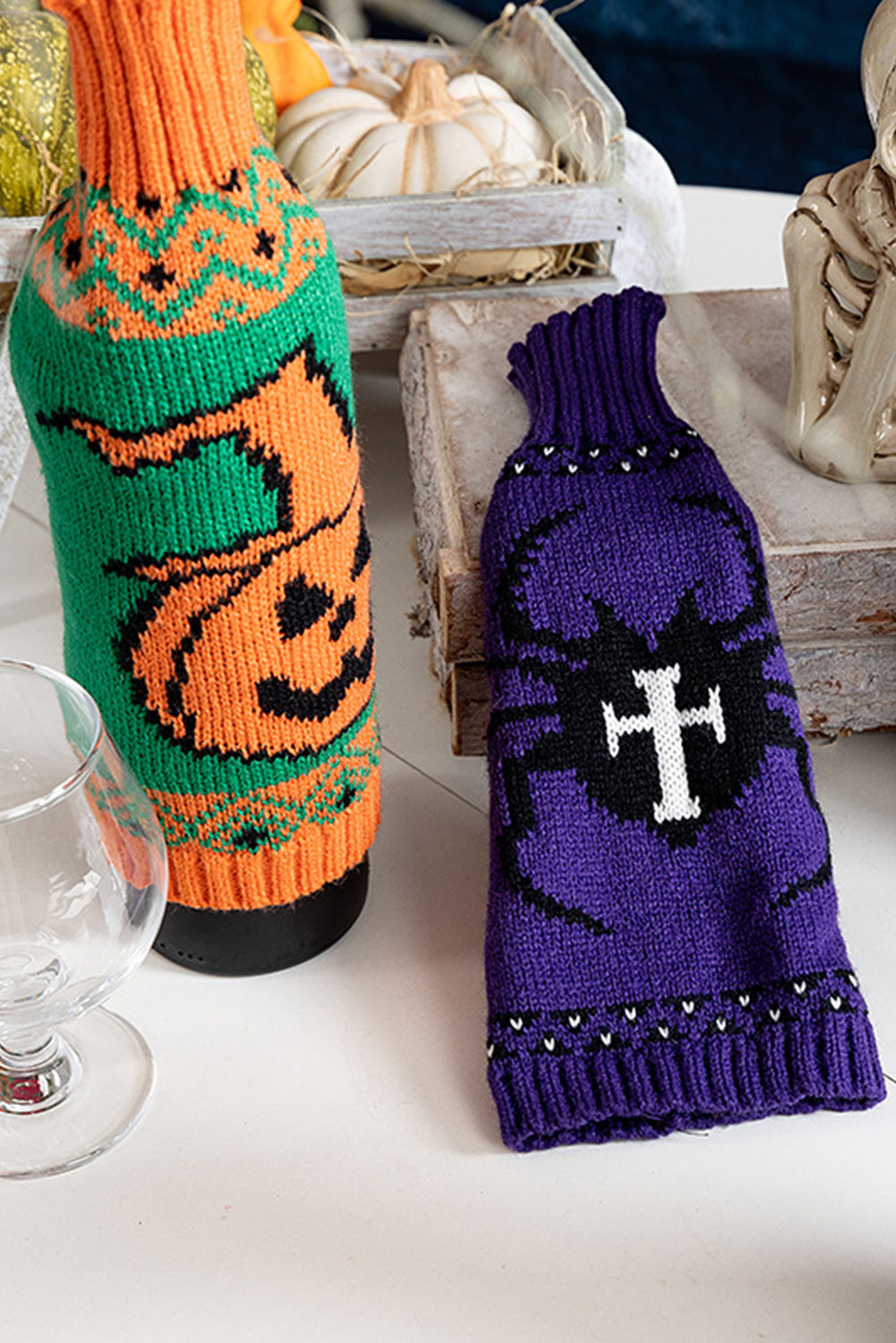 Orange Halloween Pumpkin Knit Wine Bottle Cover