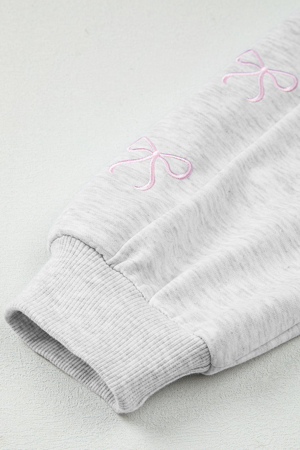 Sachet Pink Bow Embroidery Long Sleeve Pullover and High Waist Shorts Set