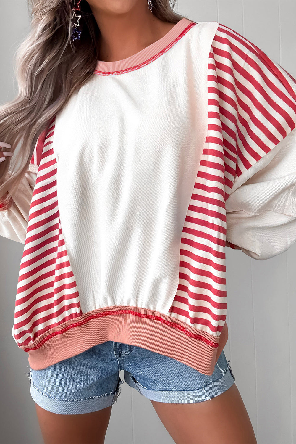 Brown Striped Colorblock Patchwork Oversized Sweatshirt