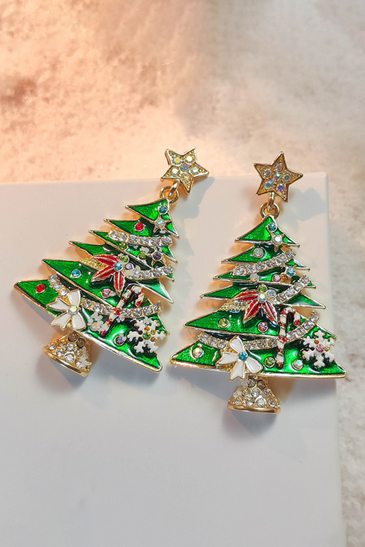 Bright Green Rhinestone Christmas Tree Drop Earrings