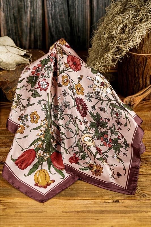Apricot Pink Lightweight Retro Floral Print Square Scarf