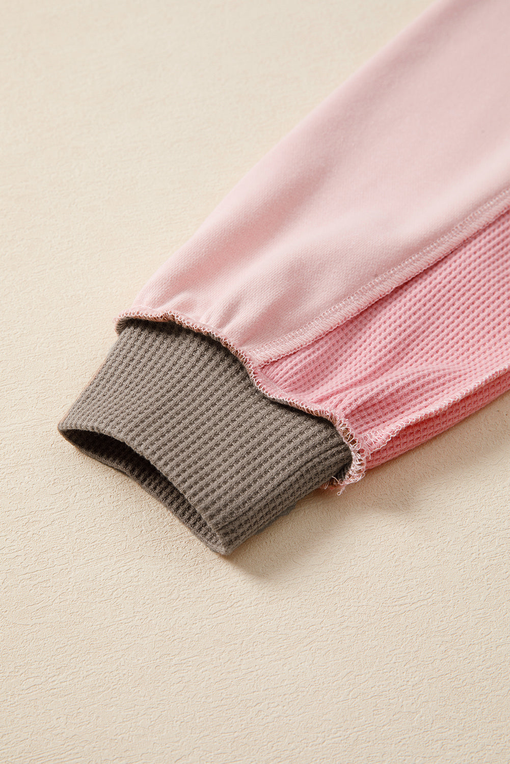 Smoke Green Colorblock Waffle Patchwork Oversize Sweatshirt