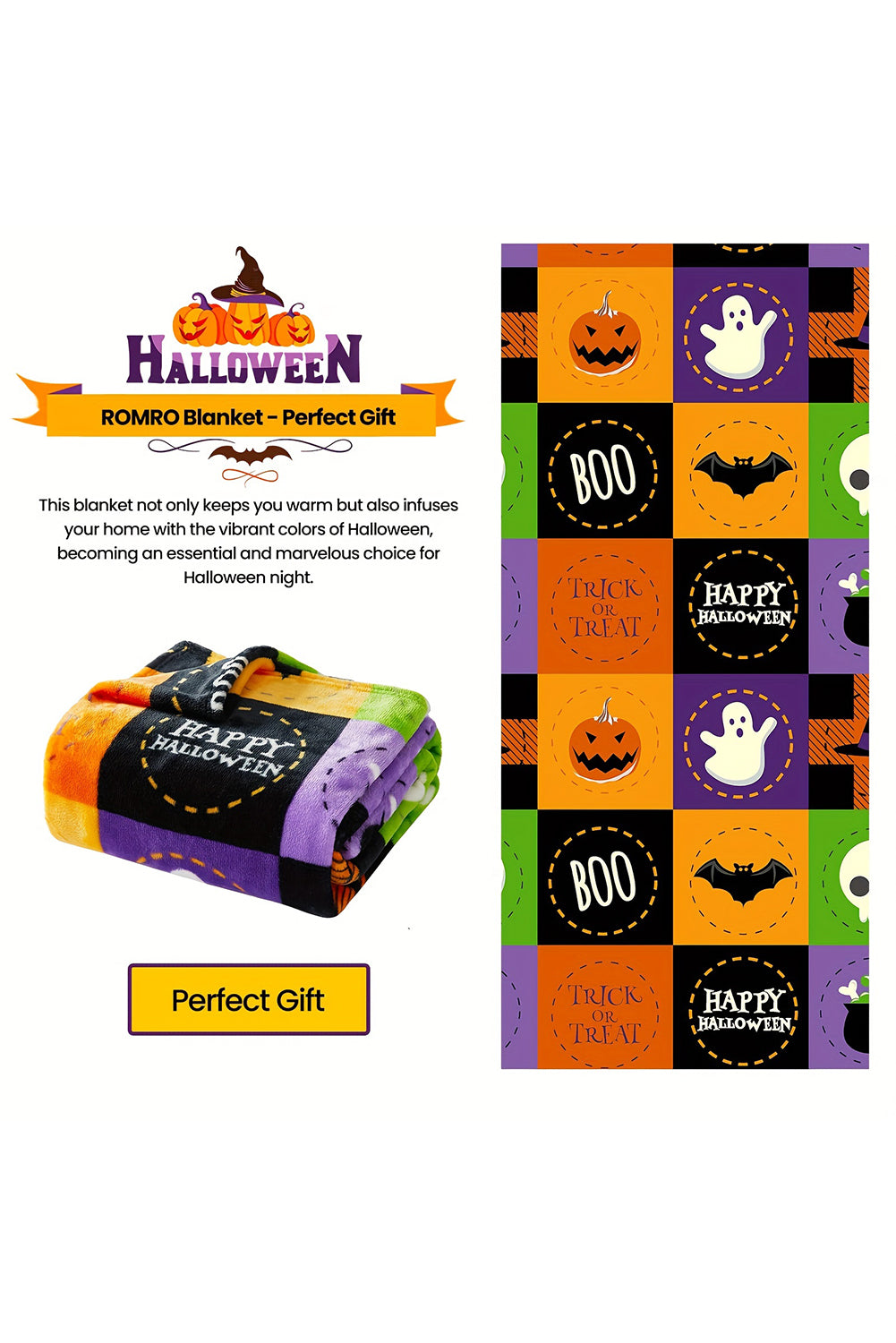 Purple Plaid Print Fleece Halloween Blanket