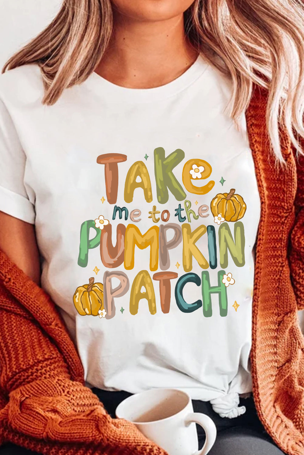 White Take Me To The Pumpkin Patch Cotton Blend T Shirt
