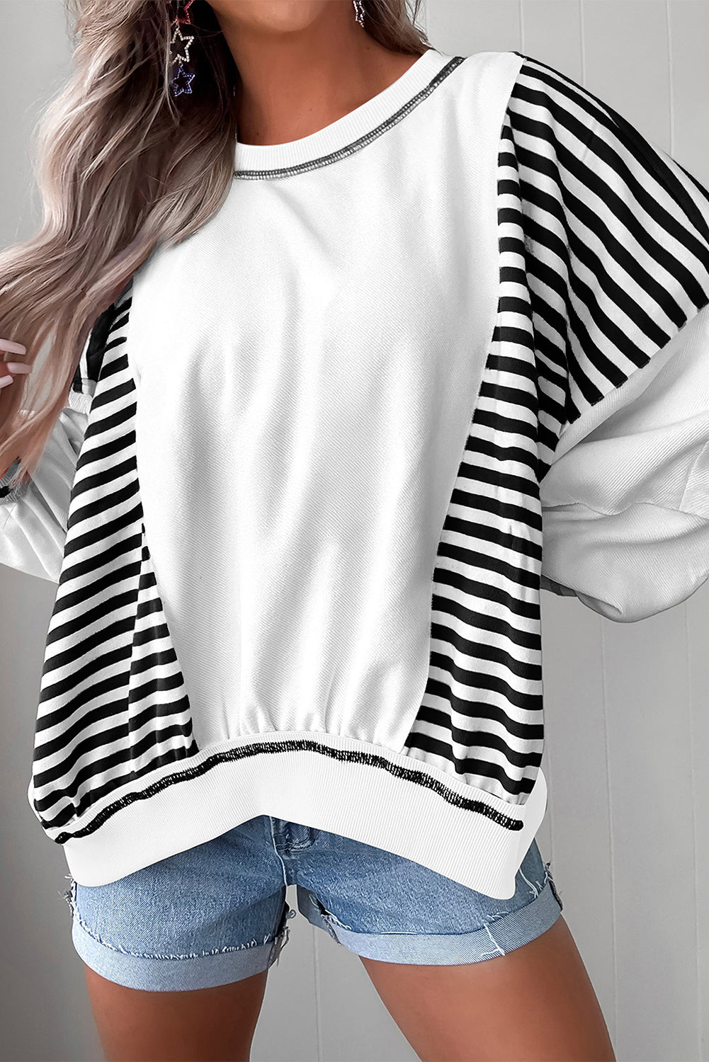 Brown Striped Colorblock Patchwork Oversized Sweatshirt
