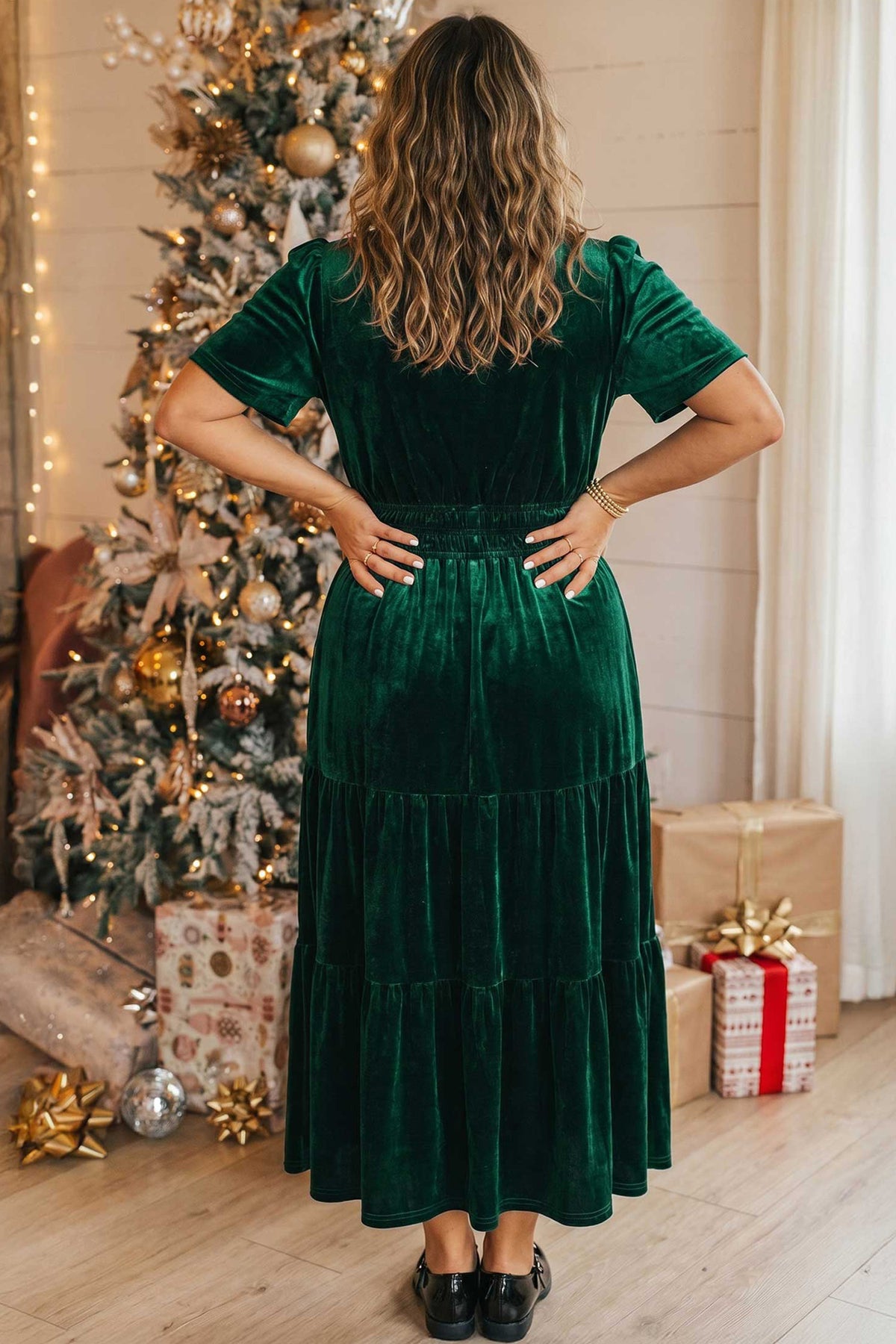 Velvet Shirred Dress